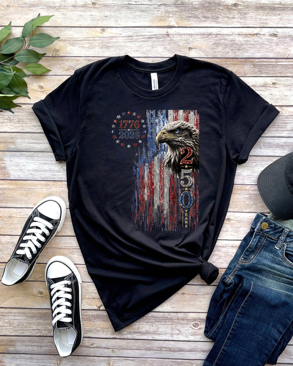 USA 250th Anniversary Patriotic Bald Eagle American Flag T-Shirt