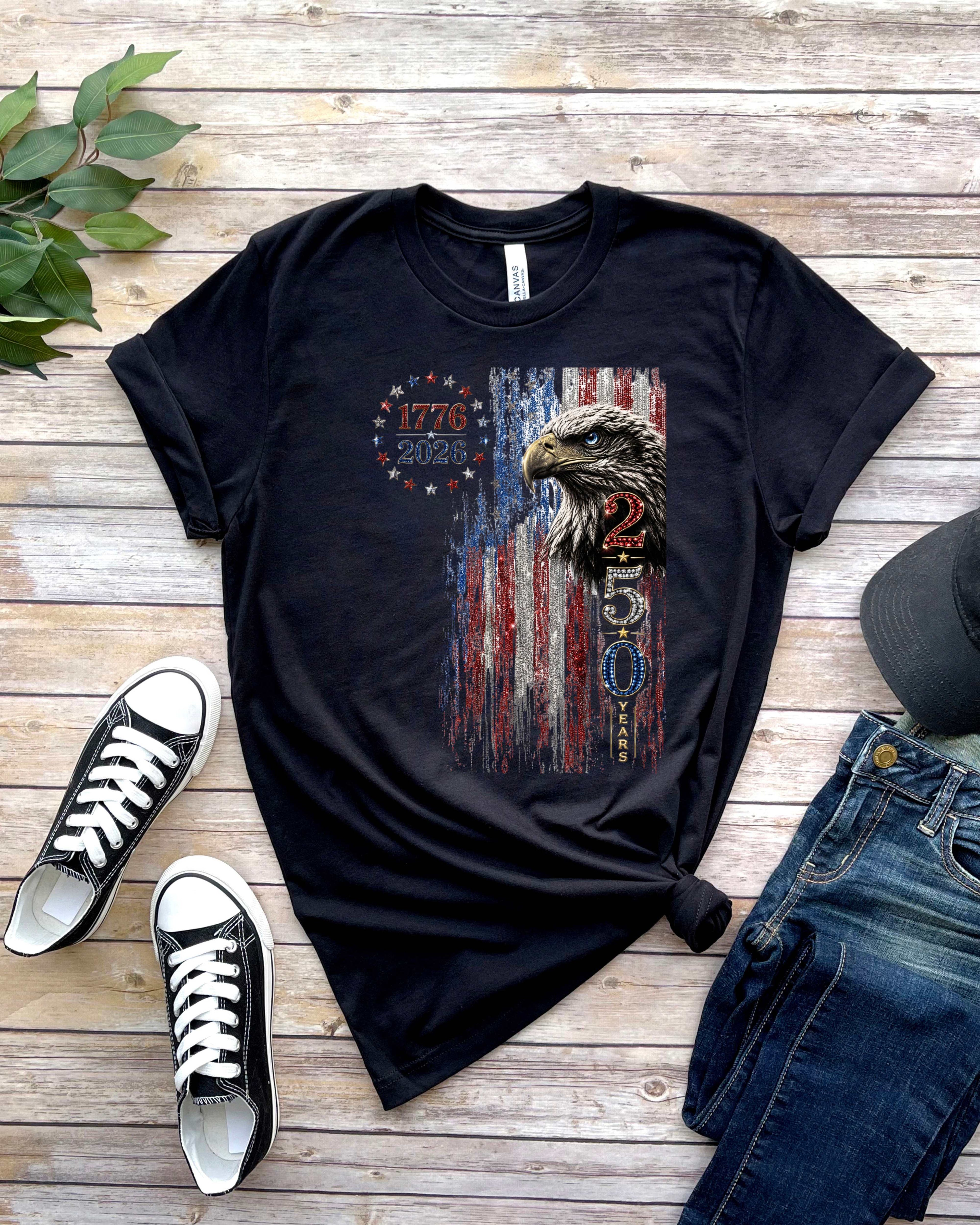 USA 250th Anniversary Patriotic Bald Eagle American Flag T-Shirt