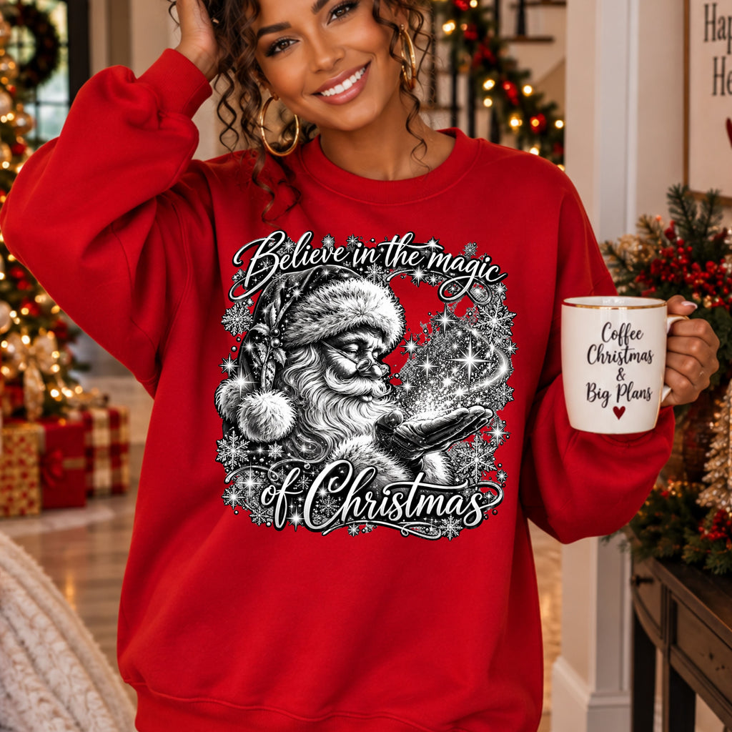 Santa Beautiful snowflake and sparkle details Gildan Crewneck Pullover Sweatshirt